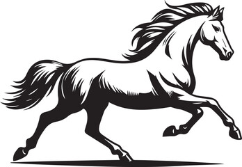 Running black horse vector silhouette illustration of a wild mustang or stallion