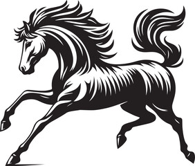 Running black horse vector silhouette illustration of a wild mustang or stallion