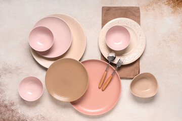 Beautiful table setting on white background