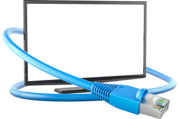 Smart TV set with Lan Cable, transparent background