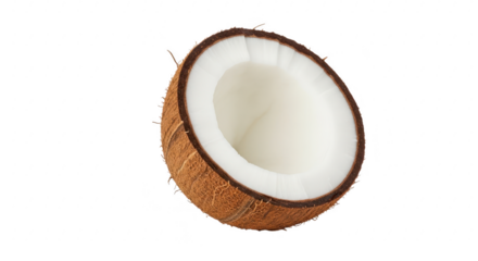 Fresh coconut halved revealing white flesh and tropical goodness