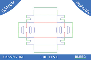 Die line template for a square box with interlocking flaps