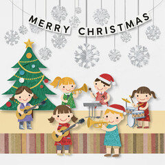 Fototapeta premium Christmas kids performance at school or neighborhood community, city hall