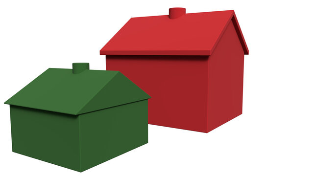 Housing Market Illustration: Green and Red House Isolated on Transparent Background