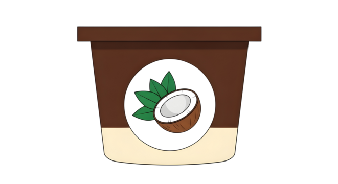 Vector illustration of a coconut flavor food container graphic for packaging and labeling design isolated PNG with Transparent Background