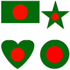 Bangladesh flag design, star design, circle design, love design, green color, red color