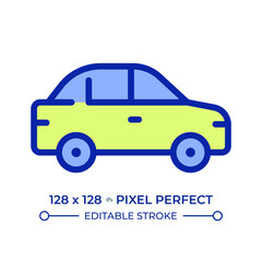 Car pixel perfect line color icon. Driving automobile. Comfortable personal vehicle. Transportation by freely auto. Isolated vector illustration. Flat colorful symbol design. Editable stroke