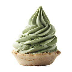 Swirled green tea ice cream dessert in a tart shell with transparent background