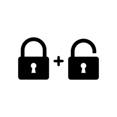 Lock and unlock icon privacy symbol silhouette vector illustration on white background