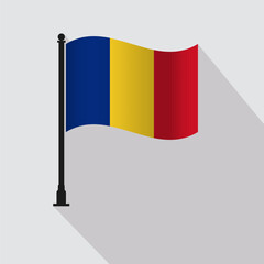Romania Waving Flag Pole Vector Illustration