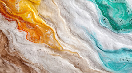 Obraz premium Swirling liquid paint vibrant colors creates mesmerizing abstract pattern. blend of orange