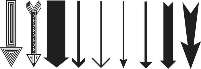 Variety of Downward Arrows: Graphic Vector Set of Directional Indicators for Design and Visual Communication Projects