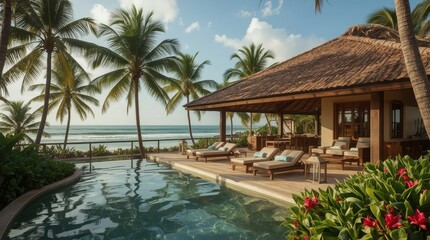 Fototapeta premium Tropical Beach Resort Paradise Oceanfront Luxury Vacation