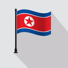 North Korea Waving Flag Pole Vector Illustration