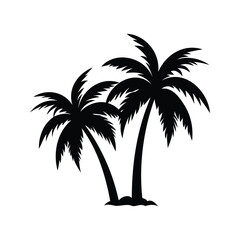 Obraz premium Black and White Illustration of Two Palm Trees, Tropical Vacation Vibes, palm tree silhouette vector illustration