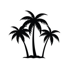Black Silhouette of Three Palm Trees Against a White Background, simple design, palm tree silhouette vector illustration