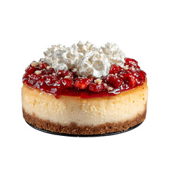 Delicious strawberry cheesecake dessert with whipped cream on transparent background