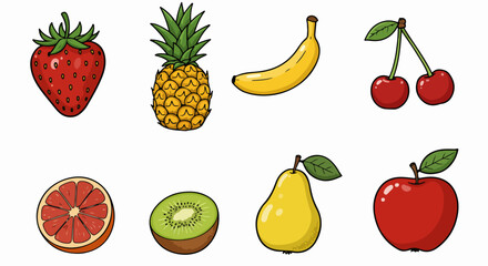 Assorted fruits collection with transparent background