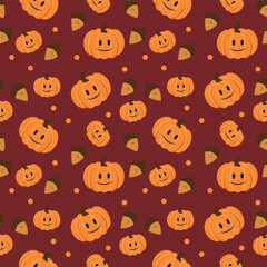 Cute Pumpkin Pattern With Happy Faces, Acorns, and Dots for Halloween and Autumn Decor