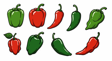 Red and green peppers and chili peppers with transparent background