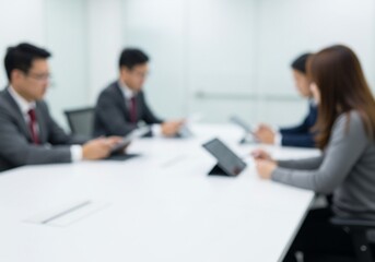 Obraz premium Blurred background of business people in a meeting room.