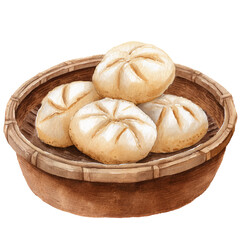 steamed buns in a bamboo basket