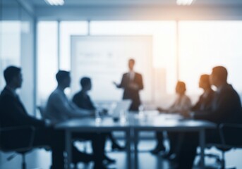 Blurred business people having a meeting in a modern conference room.