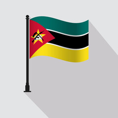 Mozambique Waving Flag Pole Vector Illustration