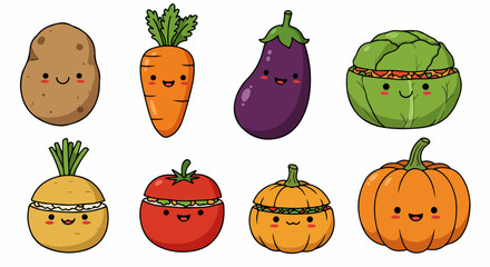 Happy vegetables collection with transparent background