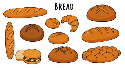 Assorted bread types collection with transparent background