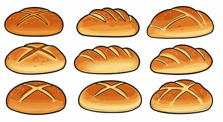 Assorted round breads with transparent background