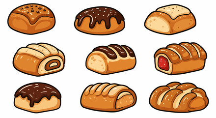 Assorted pastries and buns collection with transparent background
