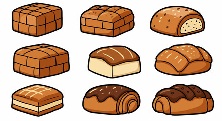 Assorted baked goods collection with transparent background