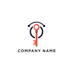 Abstract logo design featuring an orange key within a circular graphic element.