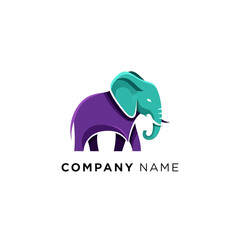 Obraz premium Stylized Elephant Logo Design in Vibrant Purple and Teal Colors.