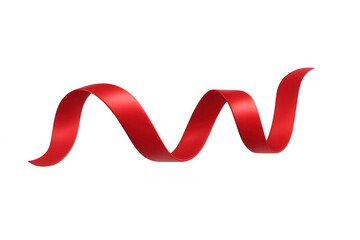 Fototapeta premium Red satin ribbon unfurling, smooth curved swirl, festive celebration design element on transparent background