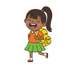 Cheerful Elementary School Girl with Backpack Heading to School