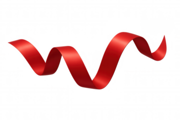Red satin ribbon floating, creating dynamic wave shape, celebrating holidays, gift wrapping, anniversary decoration