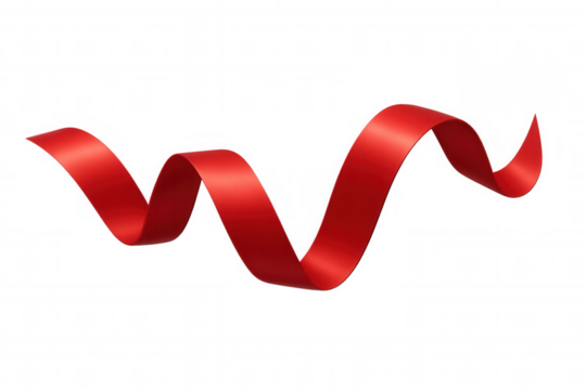Red satin ribbon floating, creating dynamic wave shape, celebrating holidays, gift wrapping, anniversary decoration