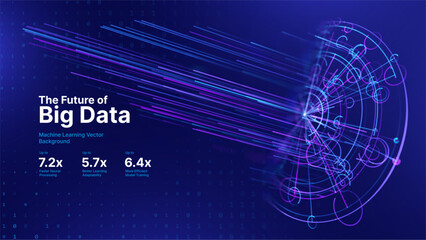 Futuristic Digital Technology Background with Glowing 3D Data Circles. Artificial Intelligence AI Network Connections. Abstract Cyber Tech Design Big Data Concept. Vector Illustration.