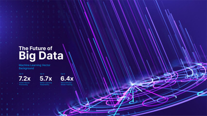 Futuristic Digital Technology Background with Glowing 3D Data Circles. Artificial Intelligence AI Network Connections. Abstract Cyber Tech Design Big Data Concept. Vector Illustration.