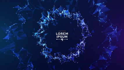 Abstract AI Voice Sound Wave Round Frame Background. Dynamic Music Wavy Lines Flow. Digital Equalizer. Round Sound Data Visualization. Abstract Plexus Effect Vector Background.