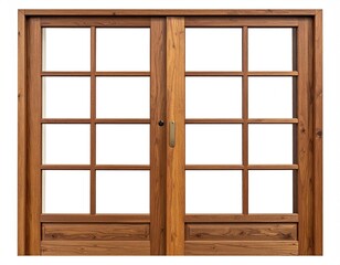 Obraz premium Grid-windowed wood doors, centered, with light fill