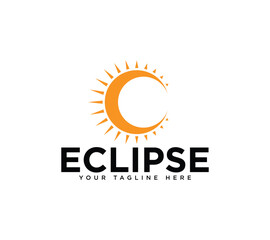 Eclipse logo design with sun symbol, Vector image