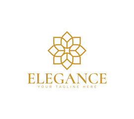 Elegance logo with flower leaf gold luxury decorative mandala minimalist design, Vector image