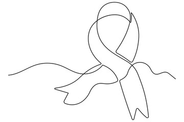 Continuous one line art world aids day ribbon illustration