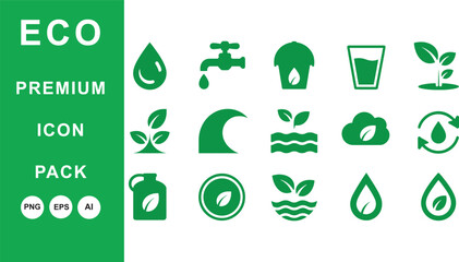 Eco-Friendly Water Conservation Icons: A Green Design Set