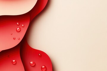 Red abstract fluid shapes with glossy droplets on nude background Perfect for cosmetics skincare branding or bold advertising visuals