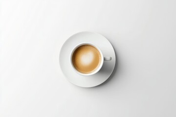 Top view of cappuccino coffee cup on clean white background, perfect for cafe branding or menu visuals