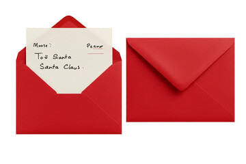&ldquo;Envelope addressed to Santa, open top, visible letter inside, transparent PNG.&rdquo;